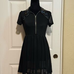 Dolls Kill Widow Black Sheer Dress with a Black Vinyl Collar